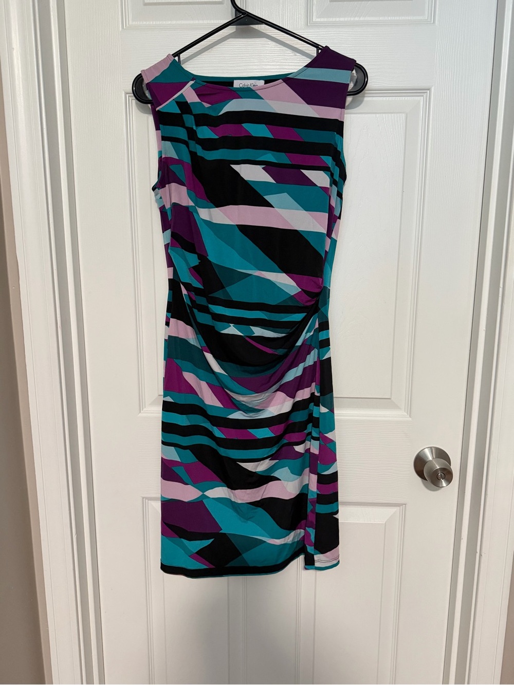 Calvin Klein Teal, Purple & Black Geometric Sheath Dress